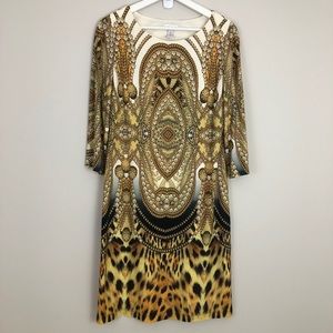 Chico’s Long Sleeve Gold Black Animal Print Dress Size 0 Small